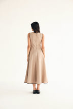 100% Linen Midi Dress in Beige