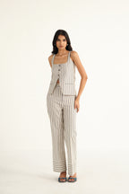 Linen Striped Waistcoat | Beige & Blue
