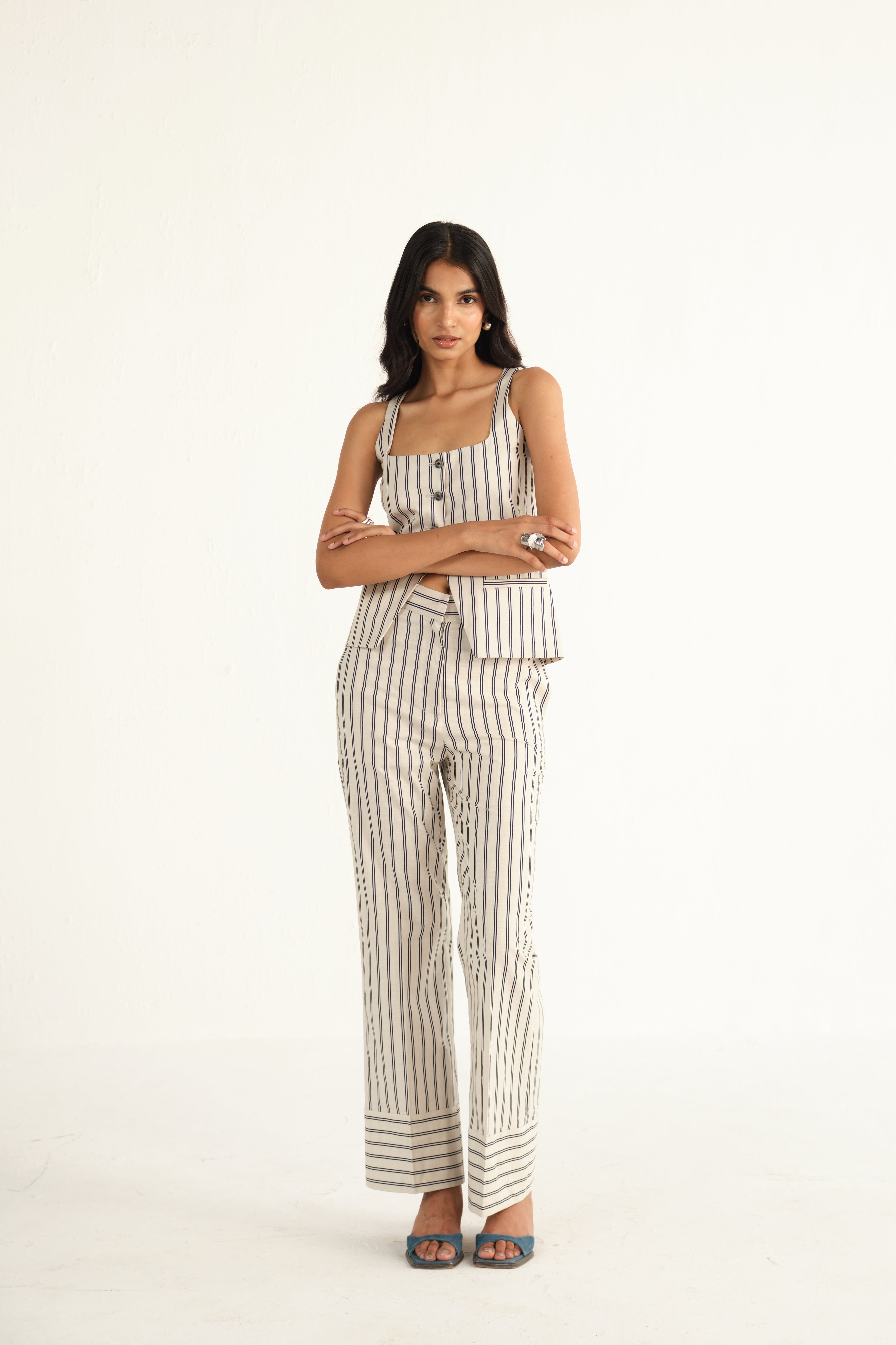 Linen Striped Pants | Beige & Blue