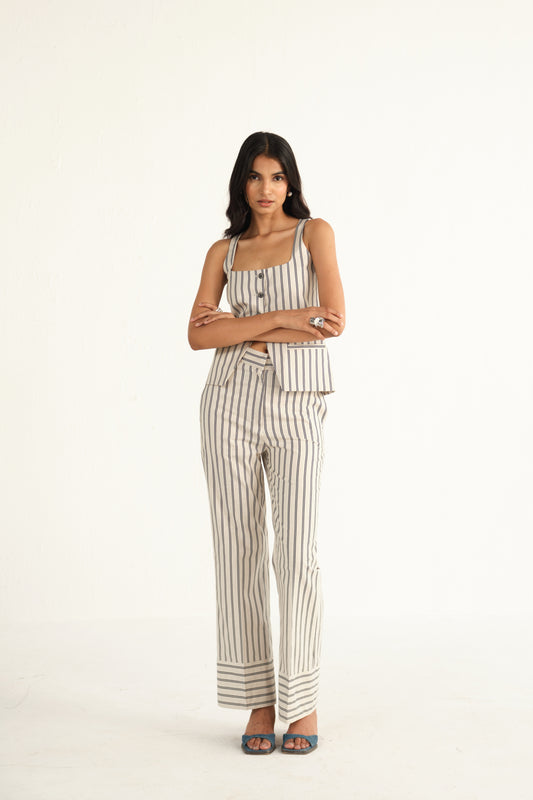 Linen Striped Pants | Beige & Blue