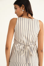 Linen Striped Waistcoat | Beige & Blue