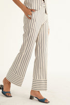 Linen Striped Pants | Beige & Blue