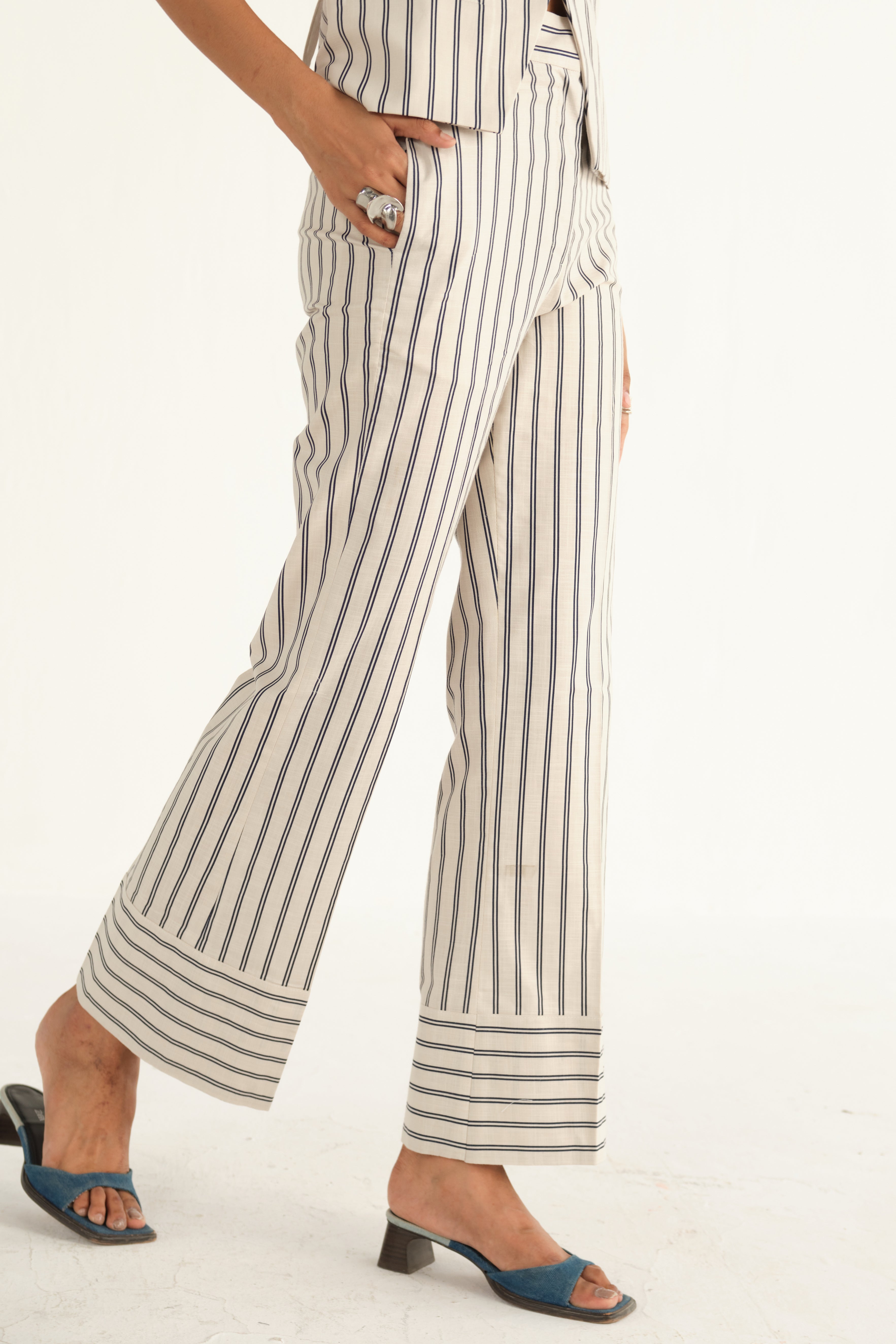 Linen Striped Pants | Beige & Blue