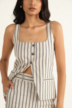 Linen Striped Pants | Beige & Blue