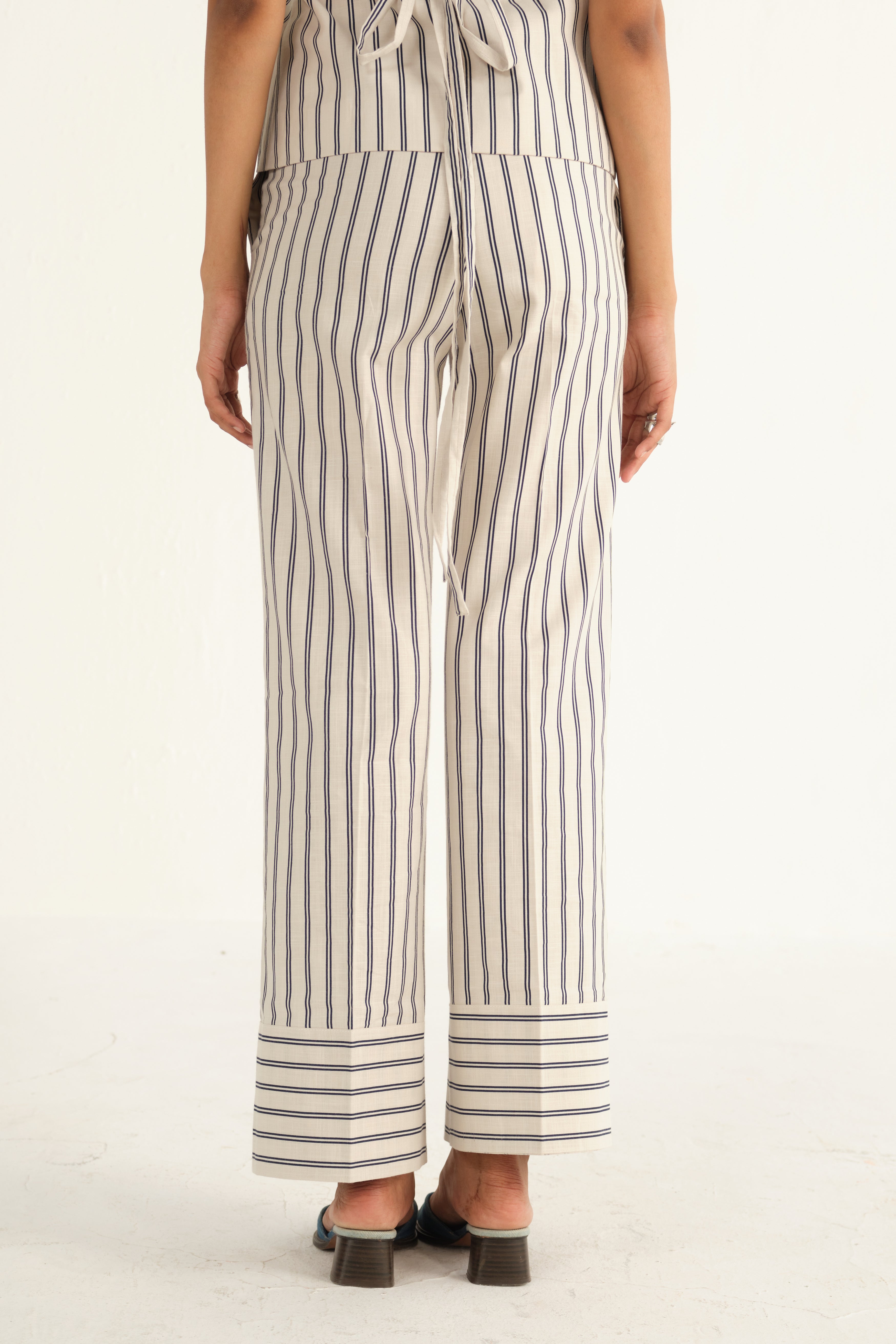Linen Striped Pants | Beige & Blue