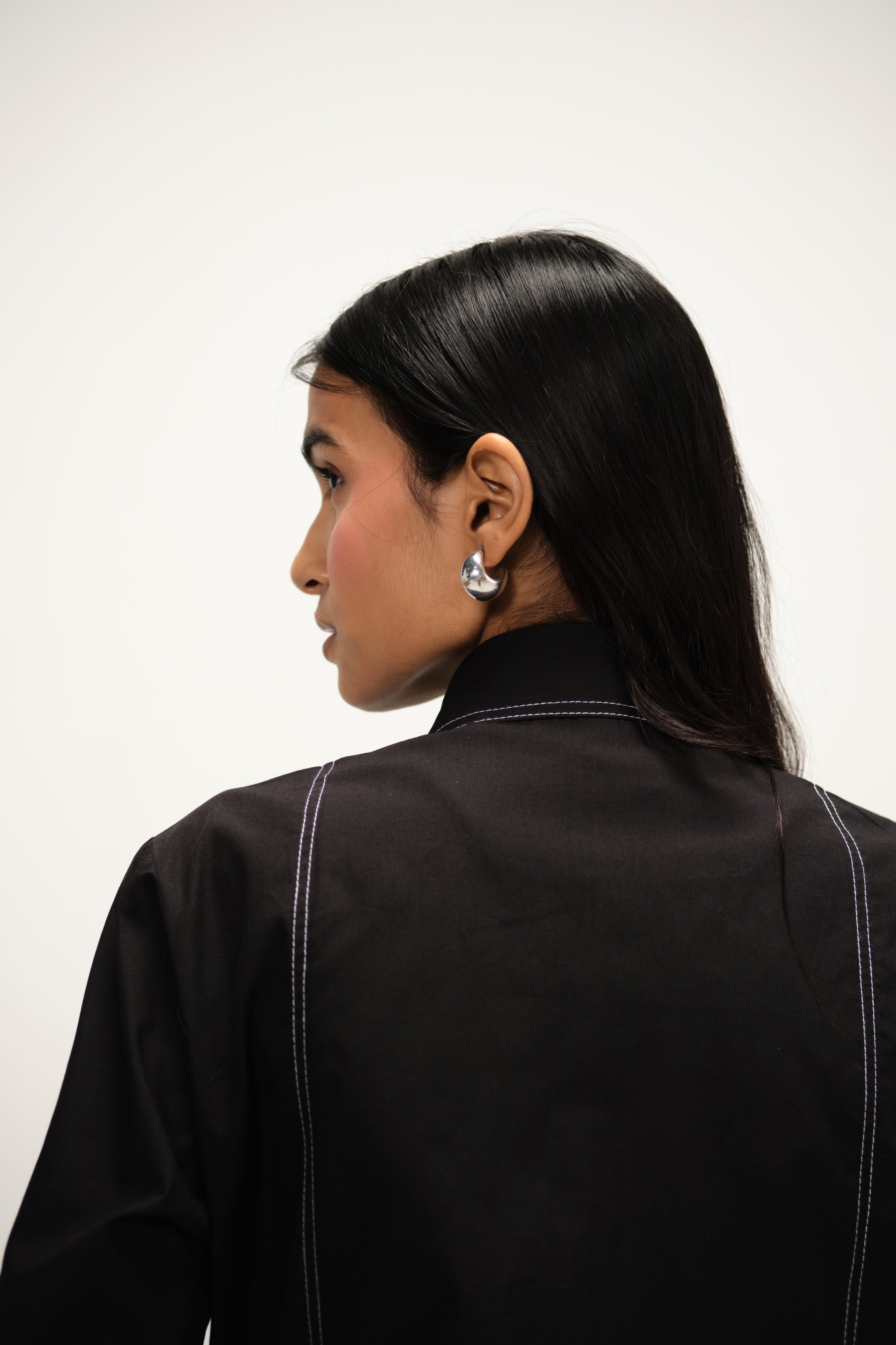 Poplin Shirt with Top Stitch Detail | Black