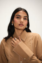 Poplin Shirt with Top Stitch Detail | Brown