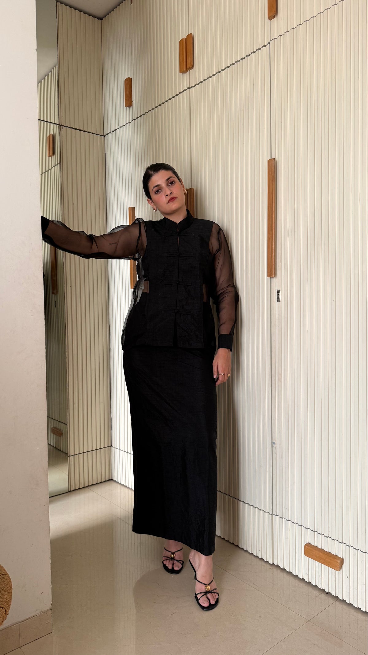 High Waist Long Silk Skirt | Black