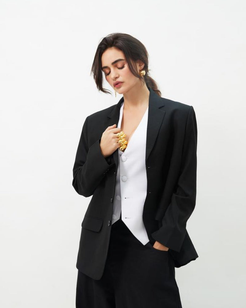 Gabriella Demetriades in our Rich Man Blazer