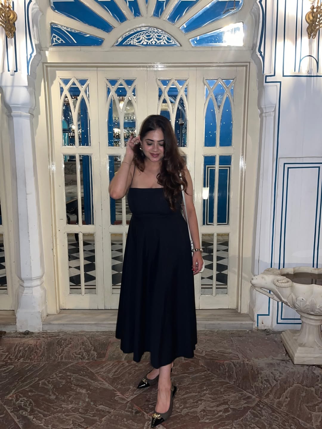 Strapless Poplin Midi Dress | Black