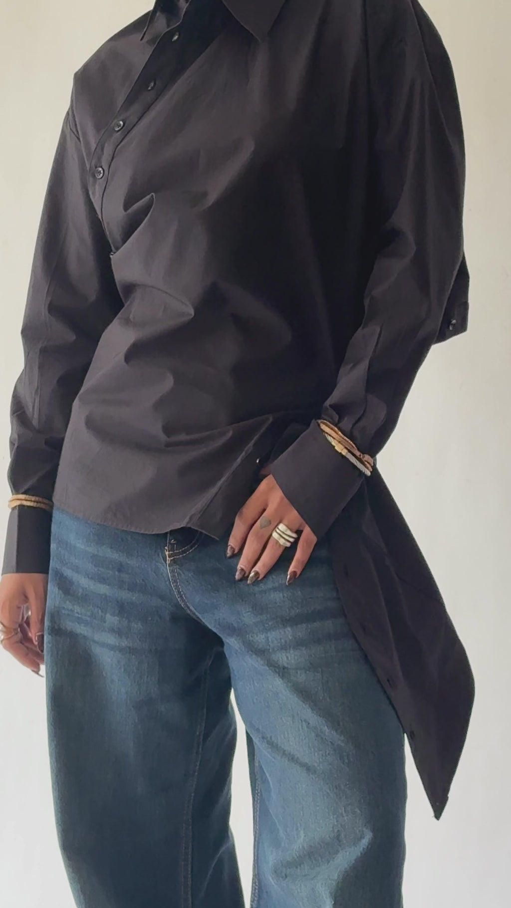 Multi-Way Buttoned Black Shirt | Modular Styling Shirt