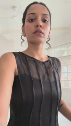 Sheer Organza Midi Dress with Satin Slip – Black