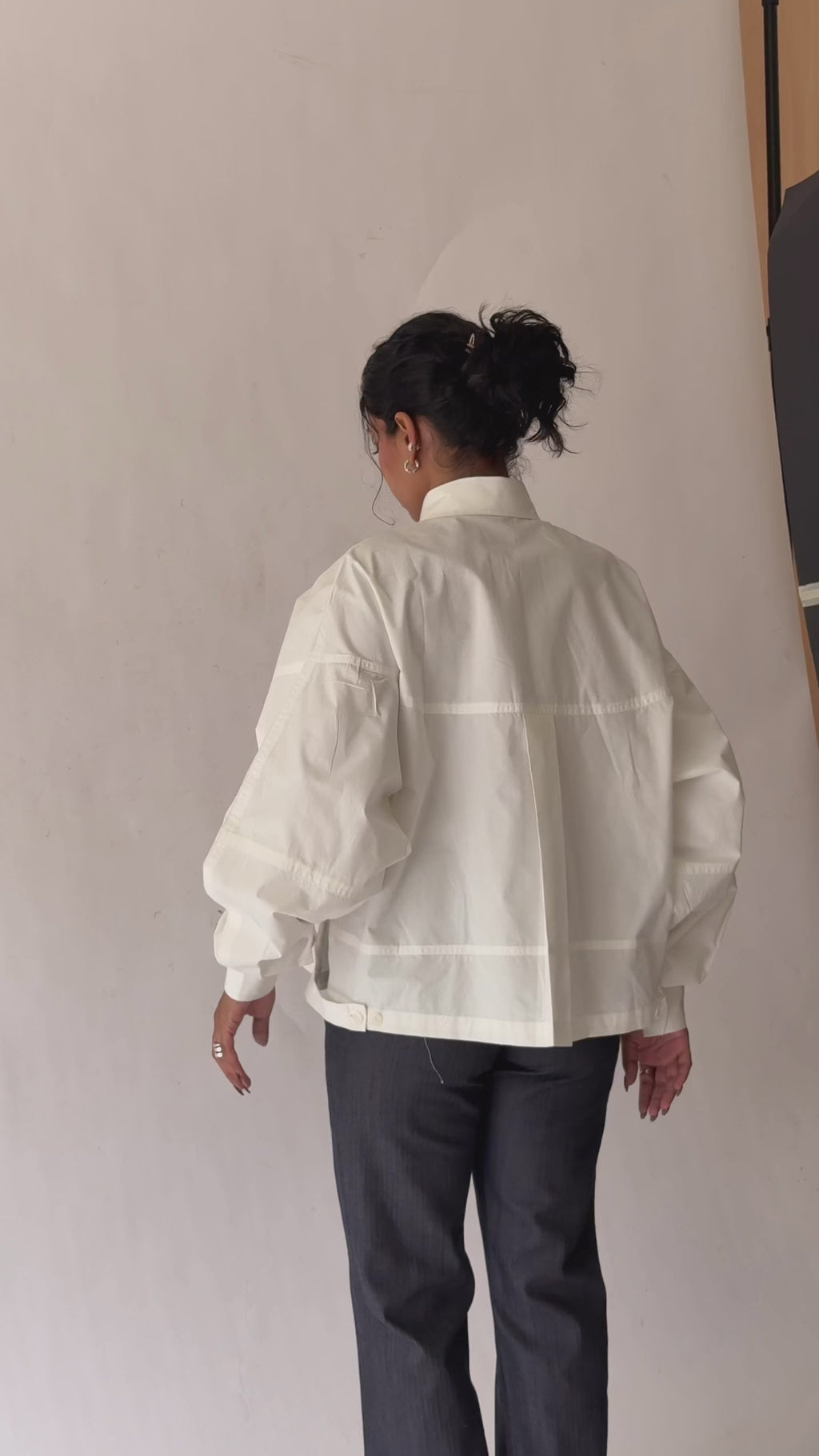 Oversized Cotton Shirt with Contrast Piping | White