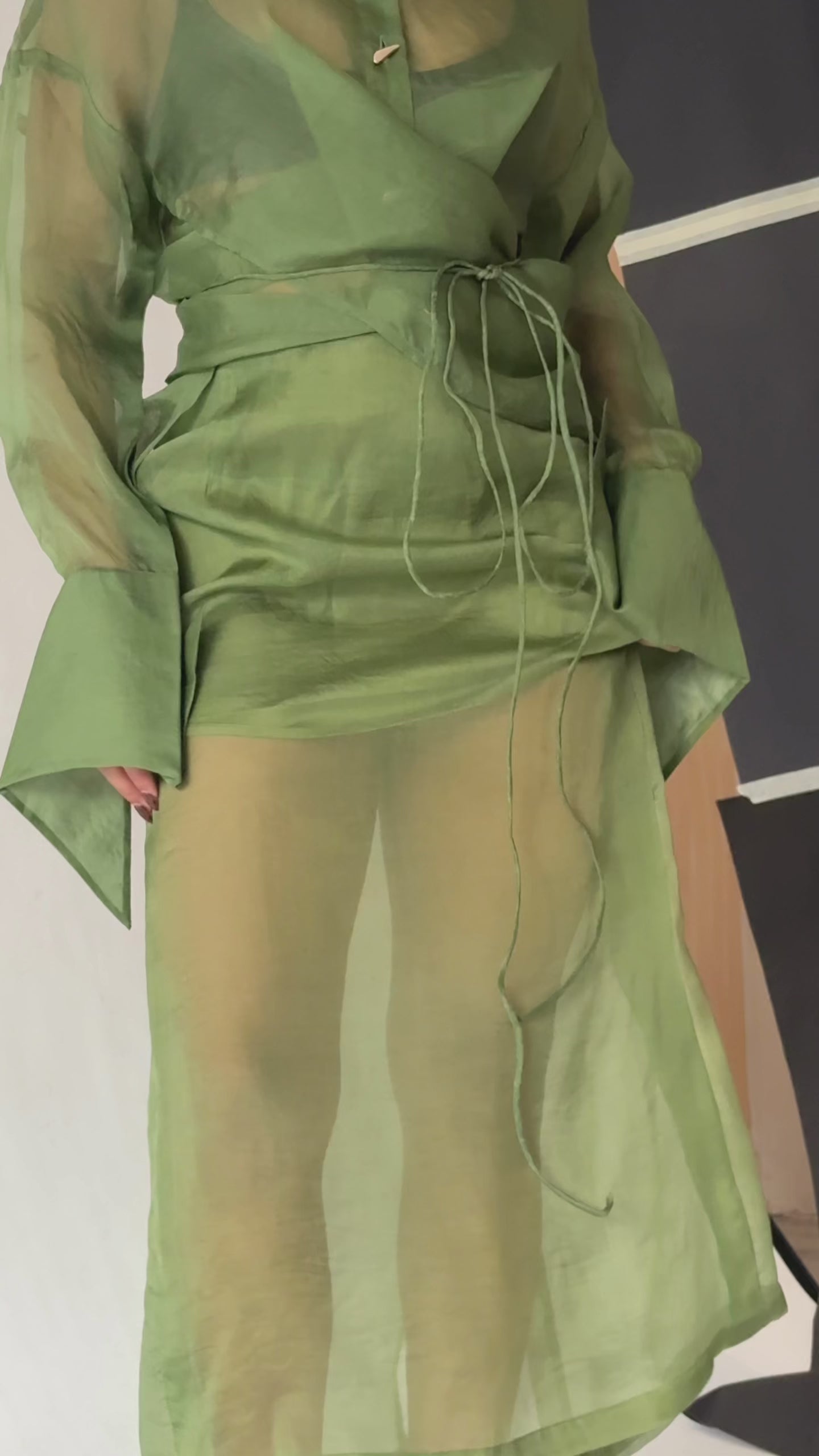 Sheer Organza Midi Skirt with Satin Lining | Green