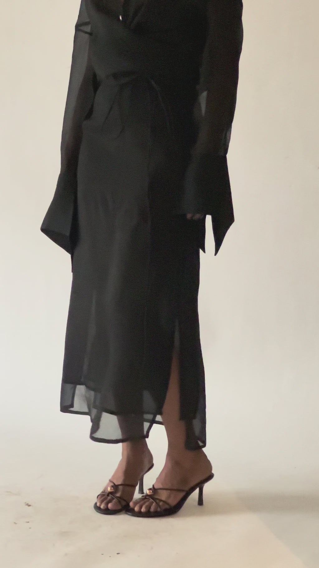 Women’s Sheer Organza Wrap Shirt with Tie Waist | Black