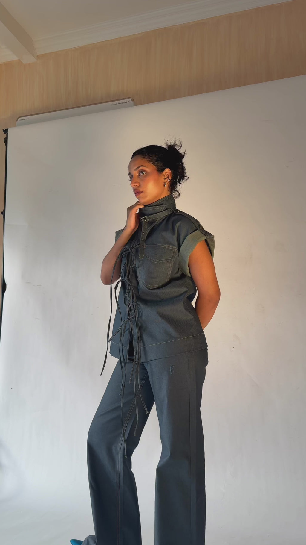 Dual-Tone Denim Pants with Contrast Stitch | Blue & Green