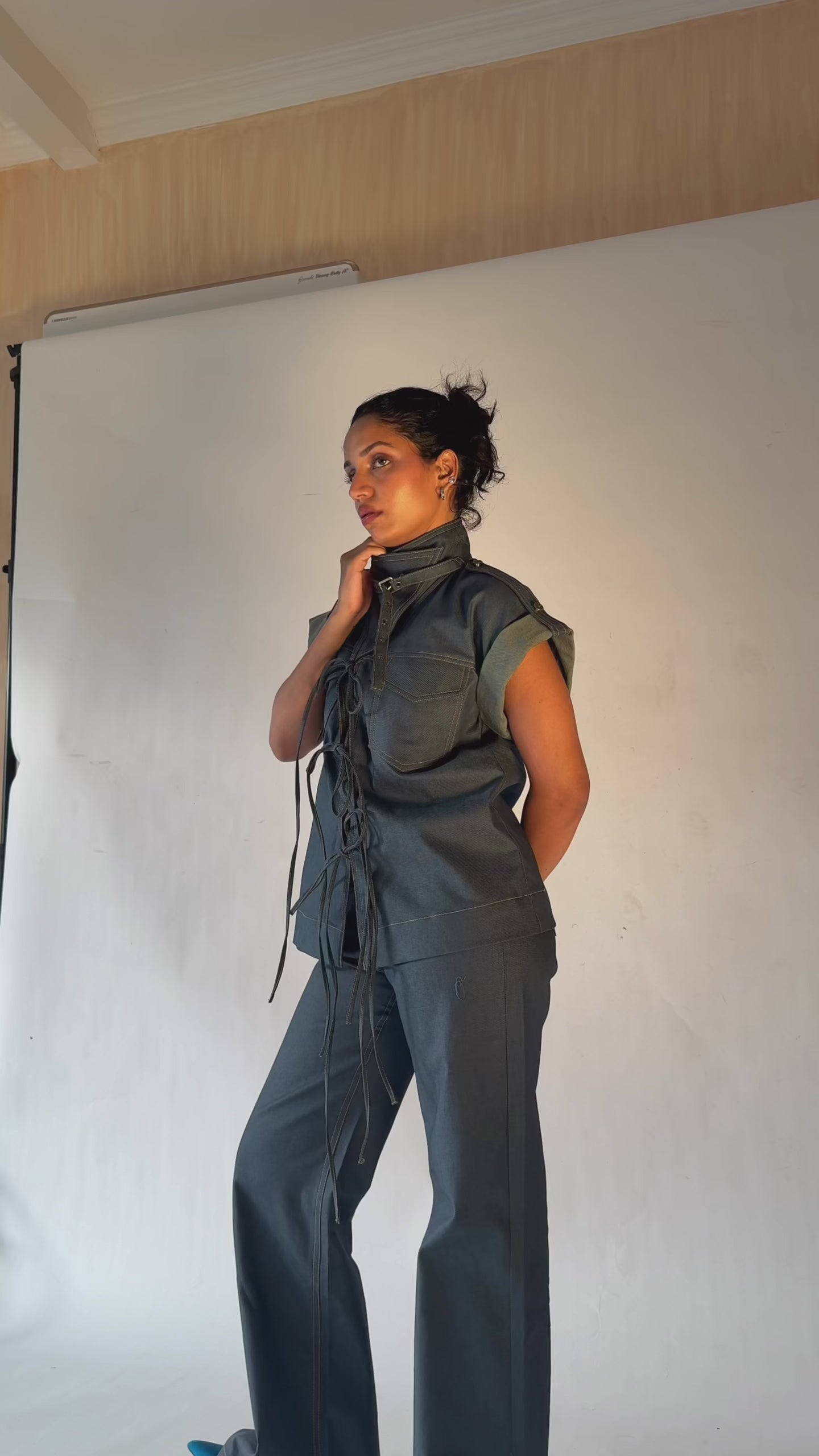 Dual-Tone Denim Pants with Contrast Stitch | Blue & Green