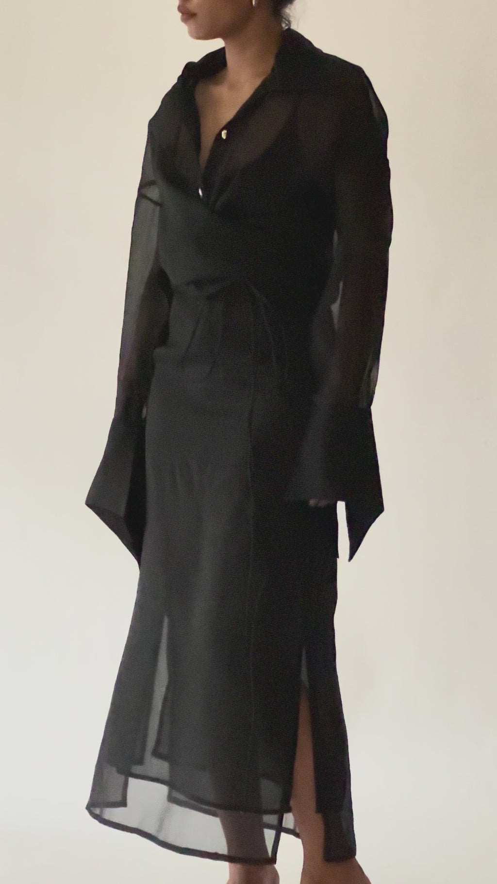 Double Layer Organza Midi Skirt – Black