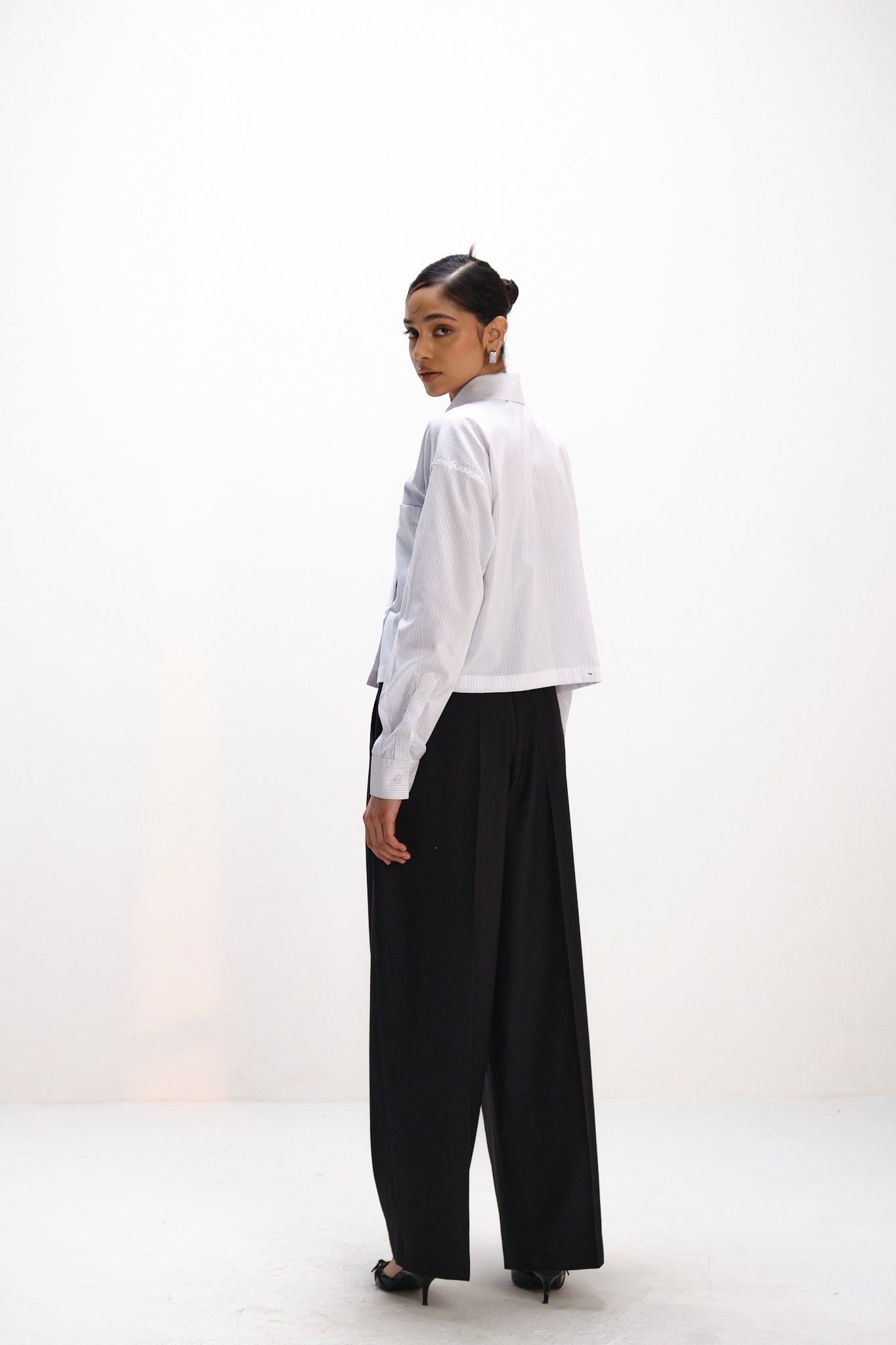Crop Striped Shirt | White