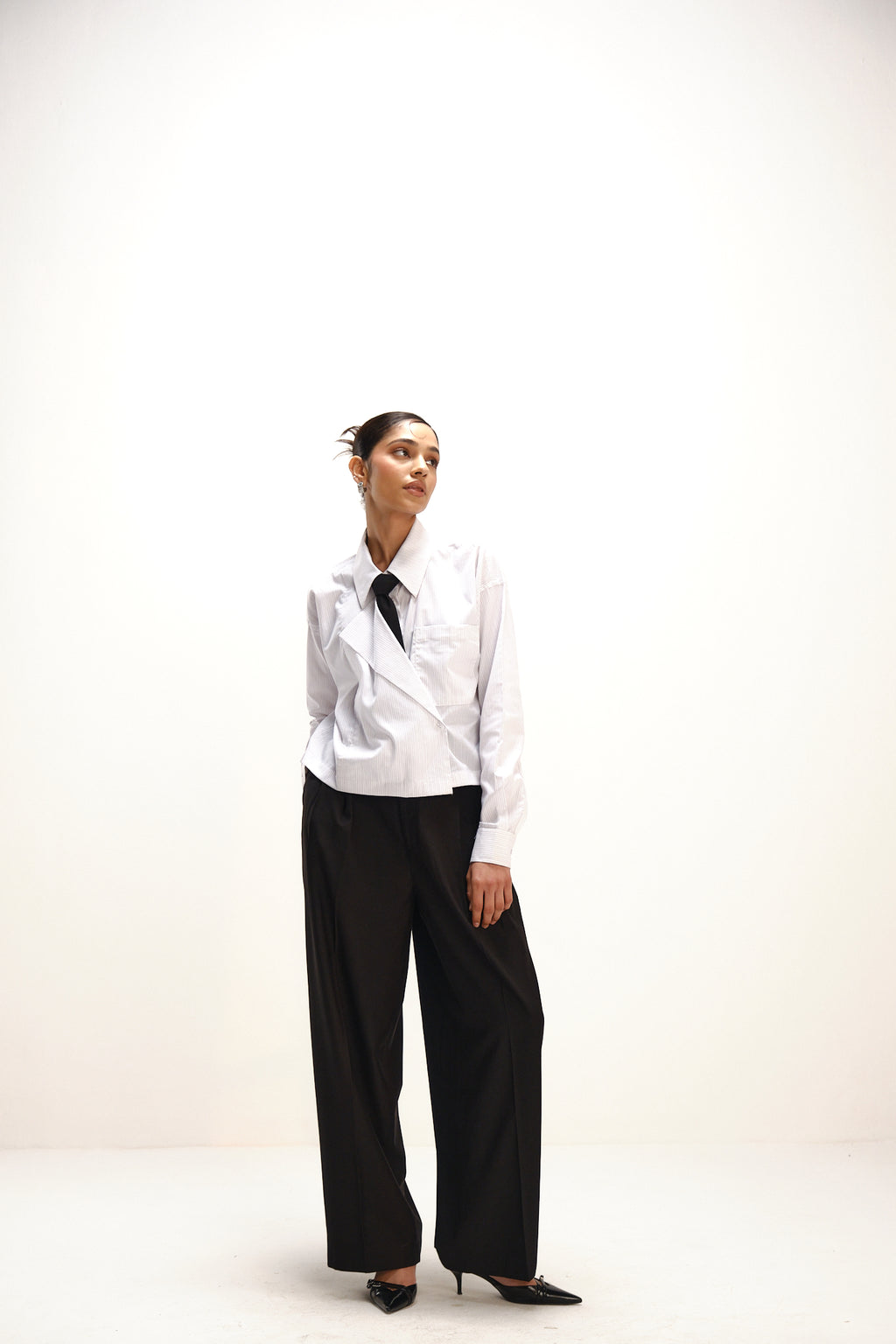 Crop Striped Shirt | White