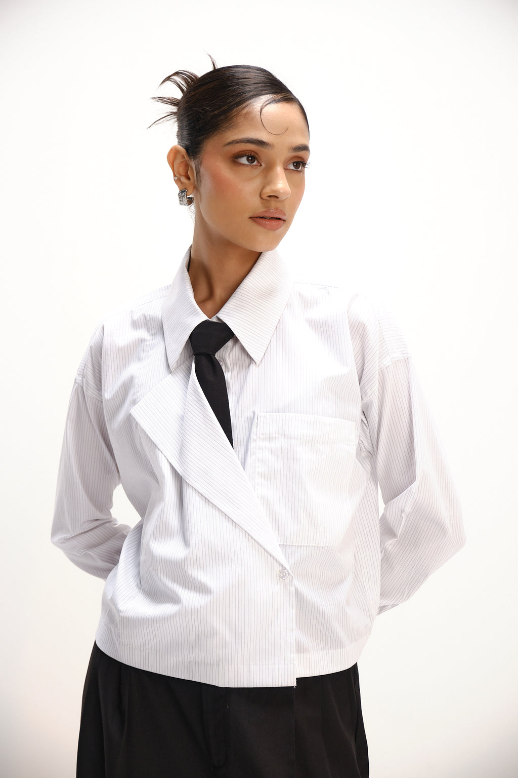 Crop Striped Shirt | White