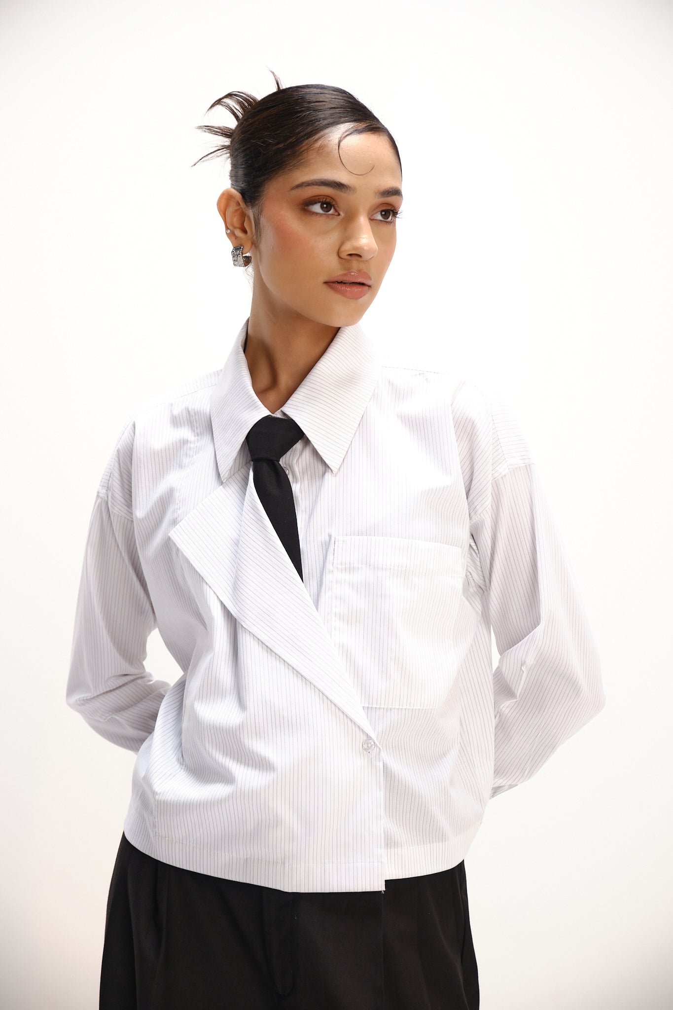 Crop Striped Shirt | White