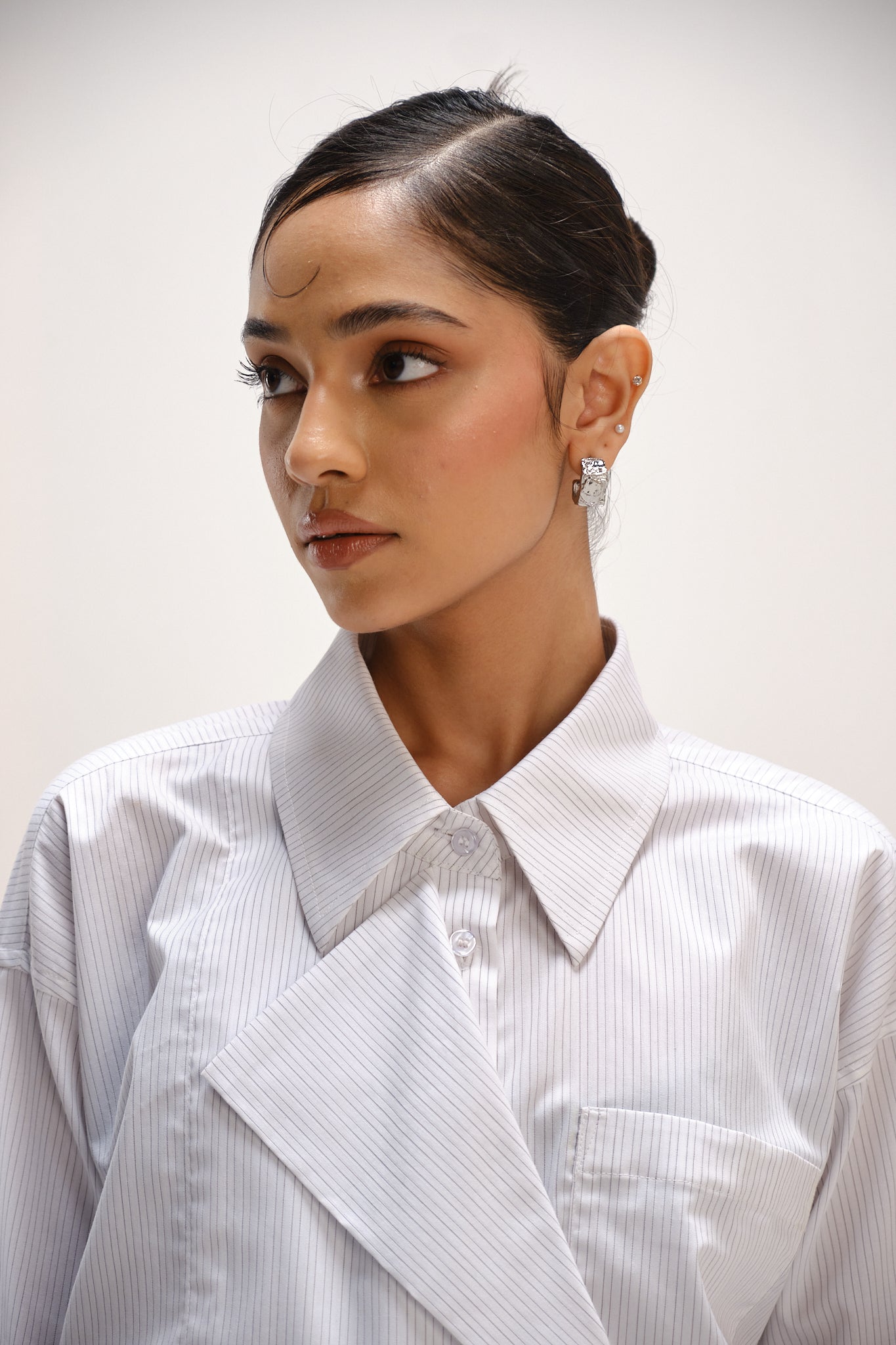 Crop Striped Shirt | White