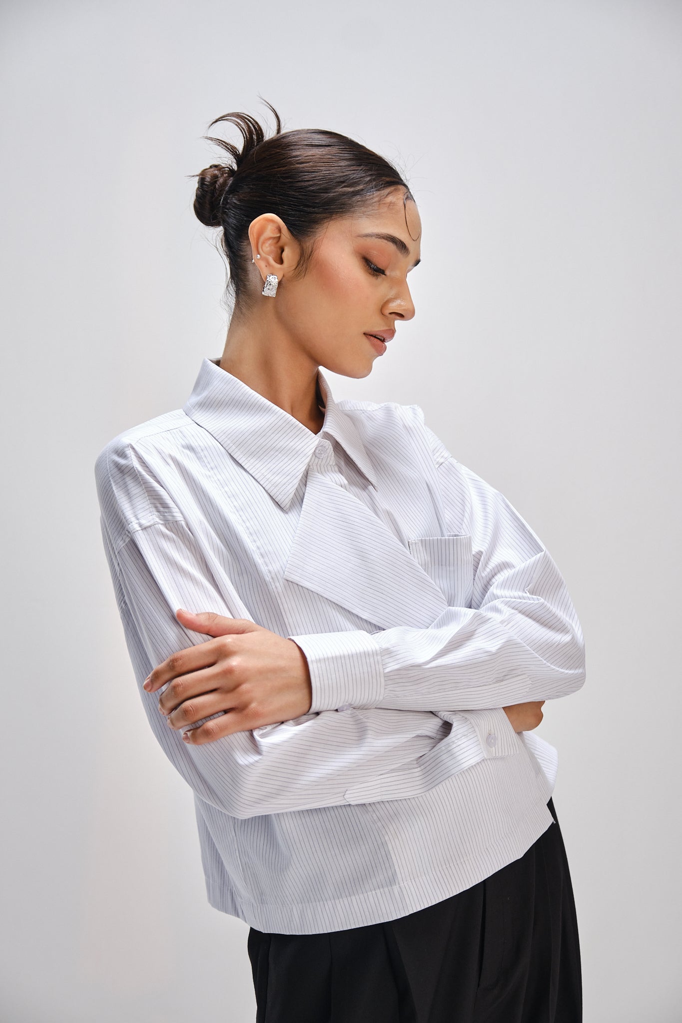 Crop Striped Shirt | White