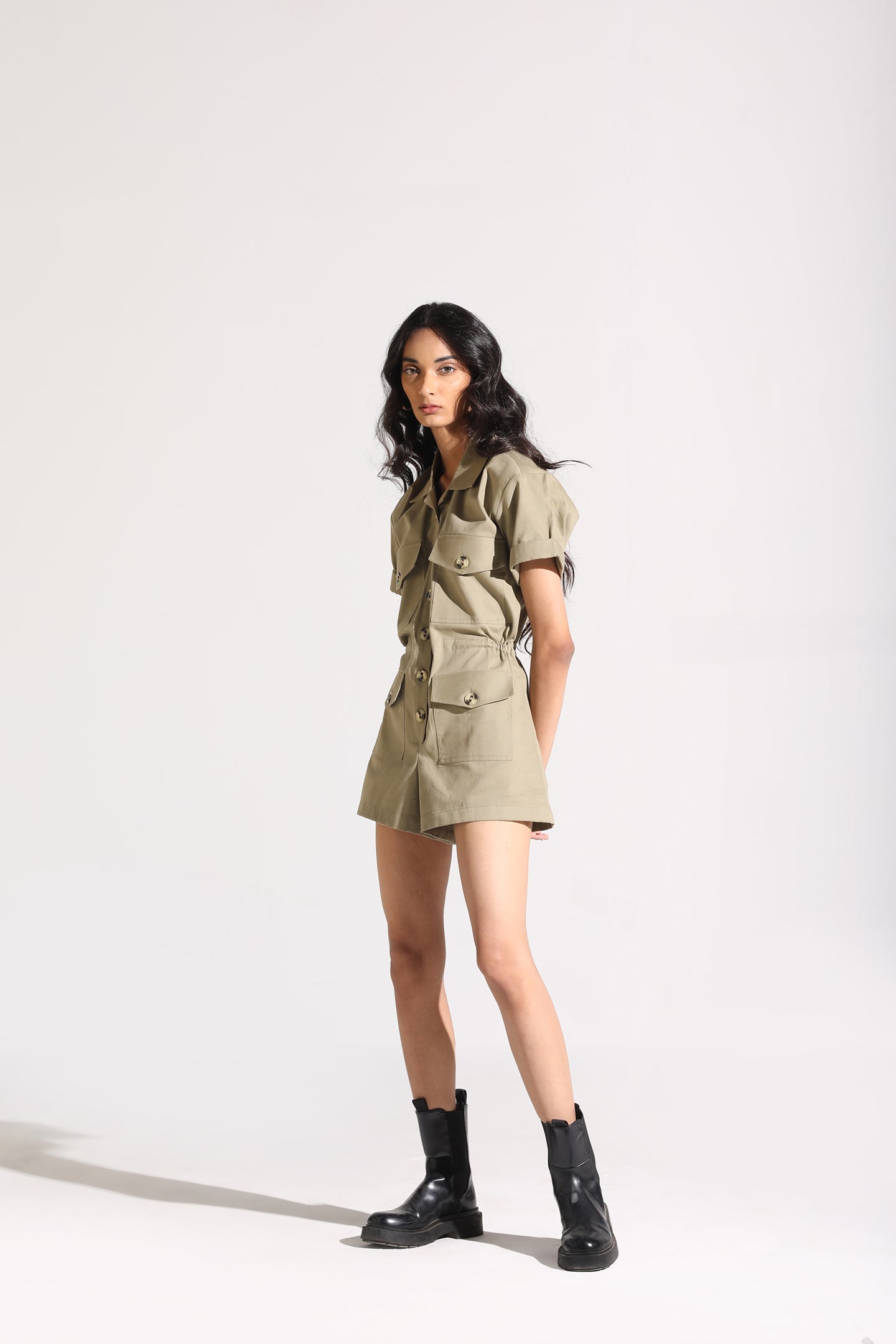 Cargo Playsuit | Pale Olive Green