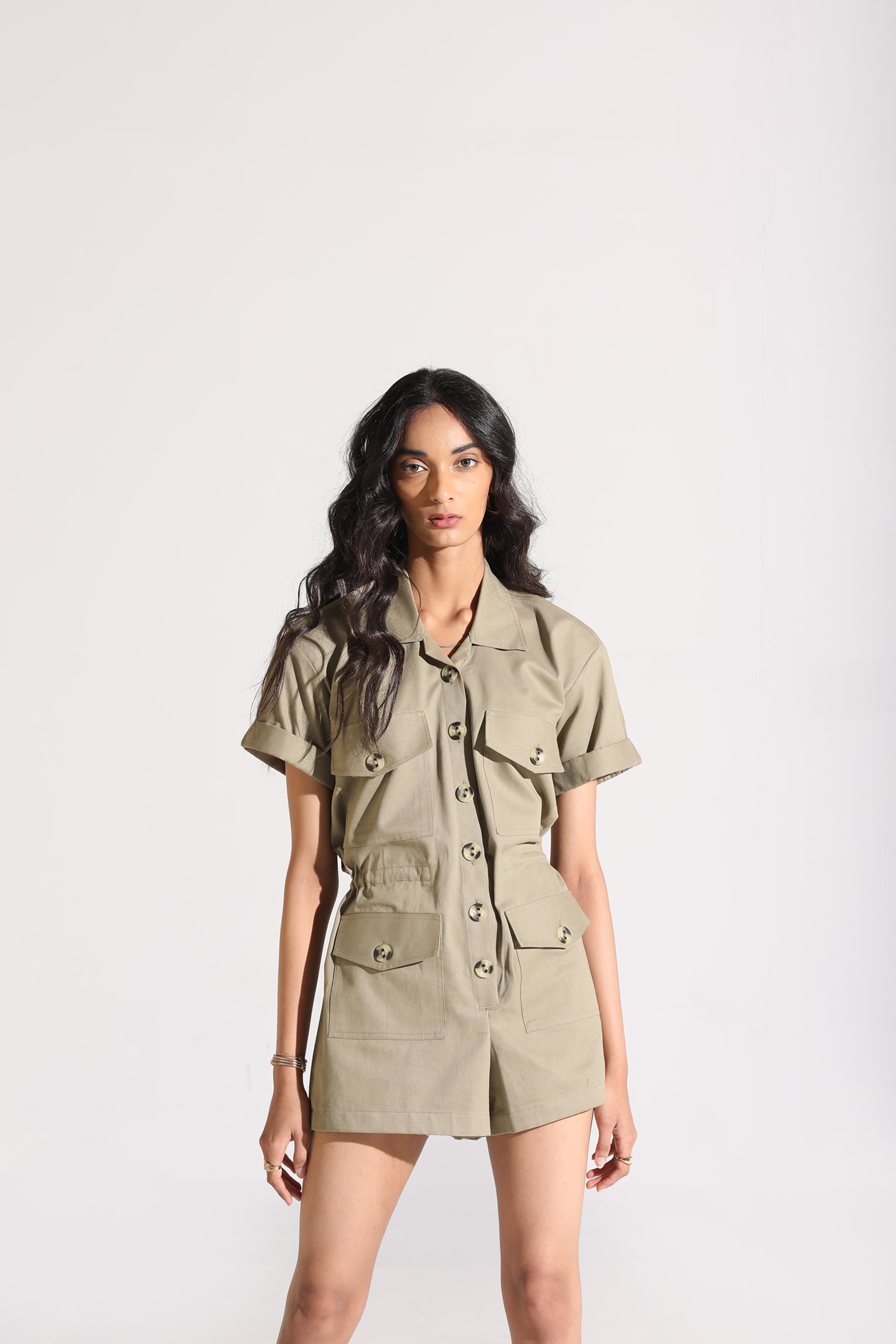 Cargo Playsuit | Pale Olive Green