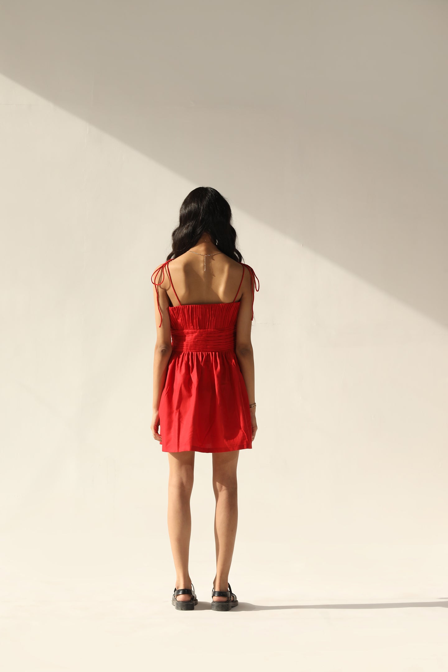 Pleat Detail Skater Dress | Red